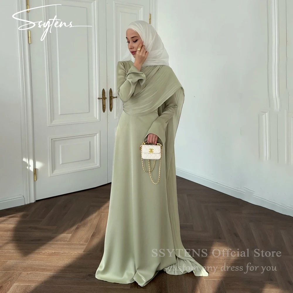

SSYTENS Customized Sage Green Wedding Guest Dresses for Women Dubai Full Sleeves Modest Formal Party Gown Long Evening Dresses