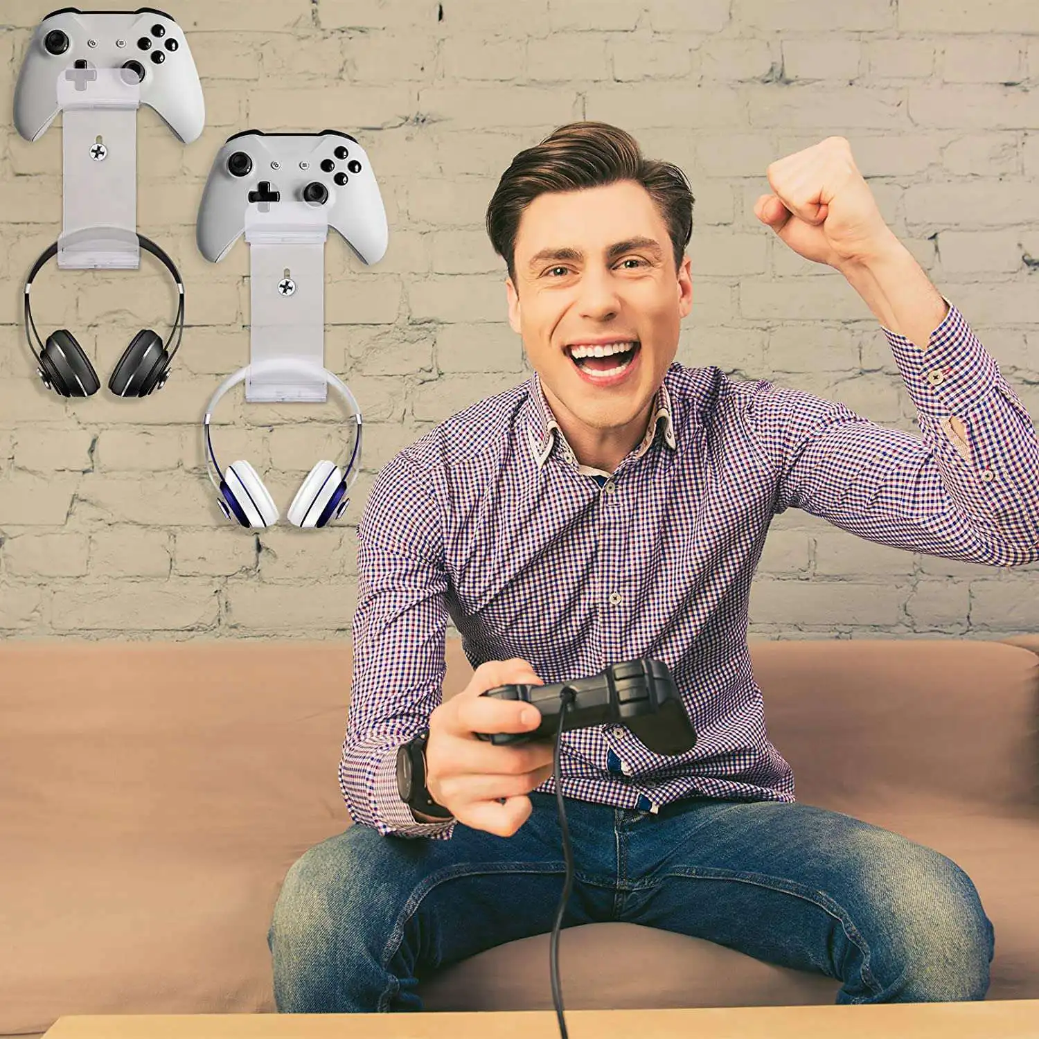 壁に取り付けられたゲームコントローラーホルダー,スペースを節約するためのユニバーサルヘッドセット,コンソールスタンド,ps4用ウォールマウント,xbox
