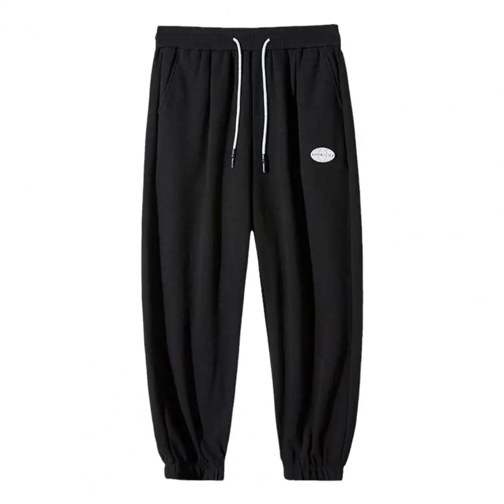 Classic Solid Color Slacks Leg-tie Design Trousers Men's Spring/fall Street Style Sport Trousers with Side Pockets Drawstring