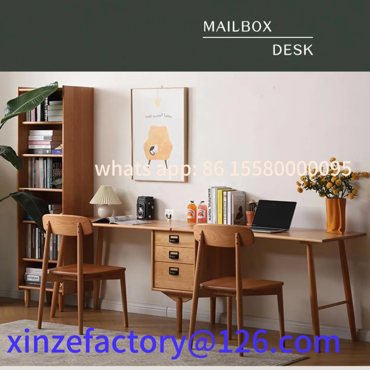 

Customizable Nordic Solid Wood Double Desk Student