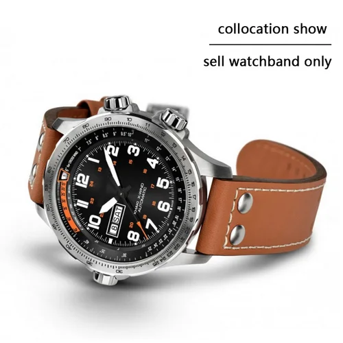 Imagen 1 del producto Correa de reloj de cuero genuino para Hamilton Khaki Aviation Field Navy H 70595593   H H. 77616533   Correa de reloj para hombre, pulsera de 20 a 22mm