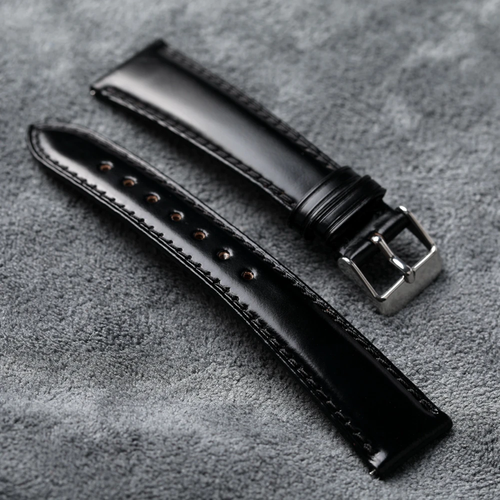 Handmade Japanese Horse Hip Leather Strap 18 20 22MM Quick Release Men Soft Bracelet, Genuine Leather Black Watchband