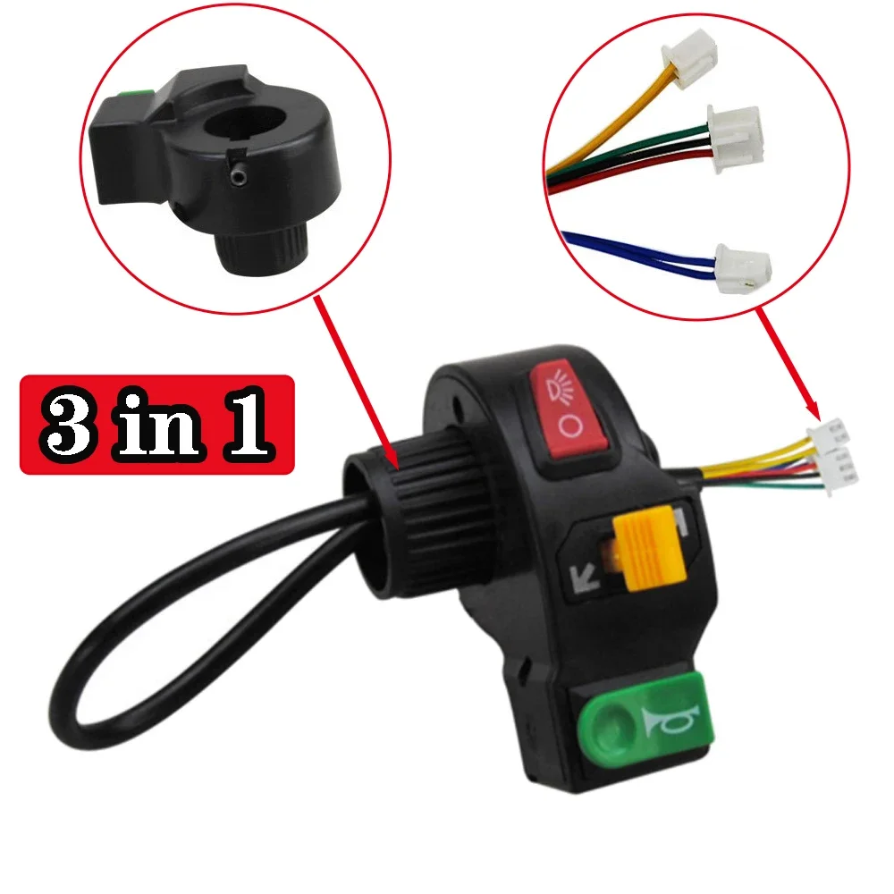 3 in1 Motorcycle Switch Electric Bike Scooter ATV Quad Light Turn Signal Horn ON/OFF Button for 22mm Dia Handlebars Motorbike