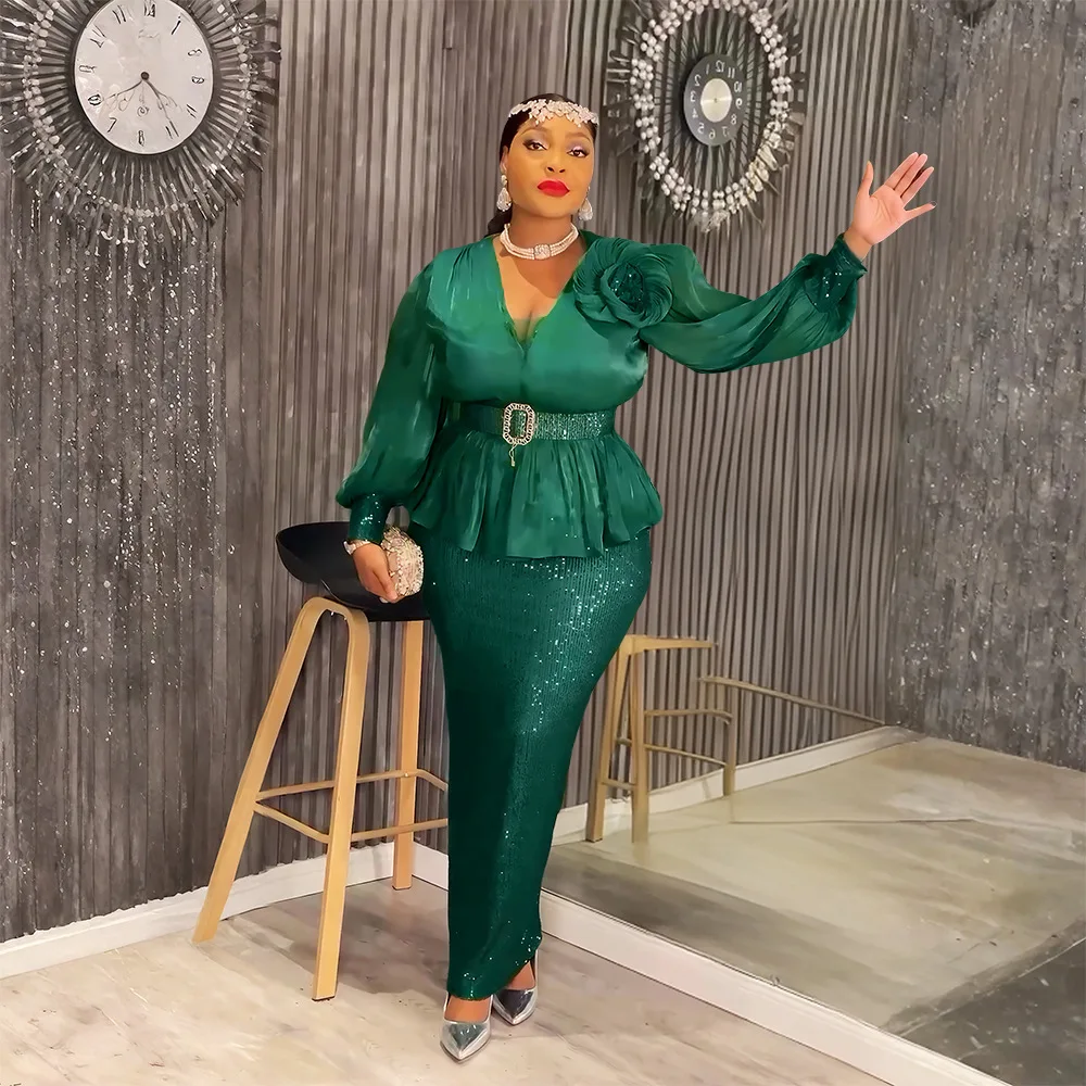

African Party Long Dresses for Women 2025 Plus Size Dashiki Ankara Sequin Evening Gowns Turkey Outfits Robe Africa Clothing