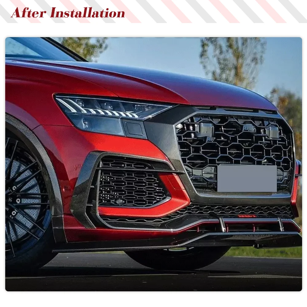 Carbon Fiber Car Front Bumper Canards Fog Light Frame Cover Trim For Audi RSQ8 2020-2023 Racing Front Splitters Fin Air Vent