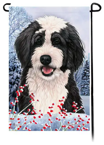 Bernedoodle Winter Berries Garden Flag