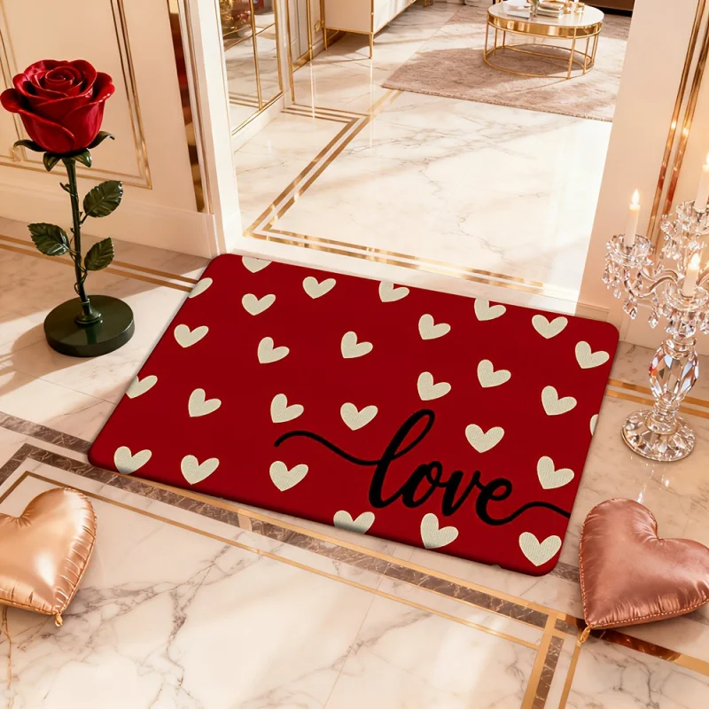 

Valentine's Day Outdoor Doormat, Love Pattern Welcome Mat for Wedding Home, Waterproof Non-Slip Entryway Decor