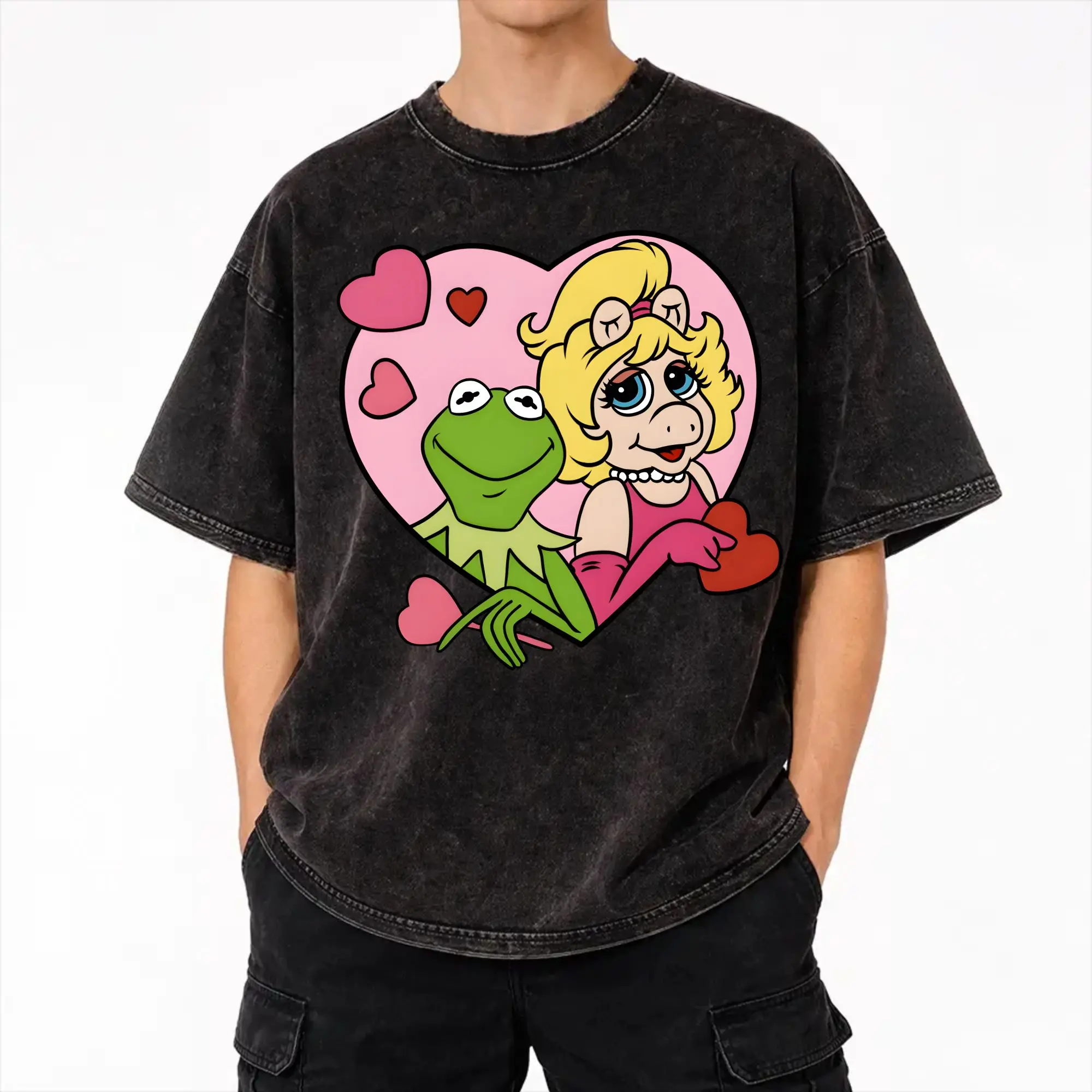 Kermits the Frog Merch Washed T Shirts for Men Women Streetwear Hip Hop T-Shirt Summer  Tees Tops Short Sleeve