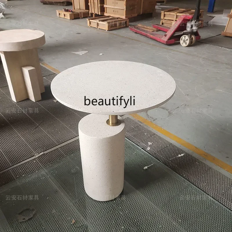 D178 Nordic Creative Art Terrazzo Side Table, Milk Tea Shop Heytea Same Style Round Mini Coffee Table