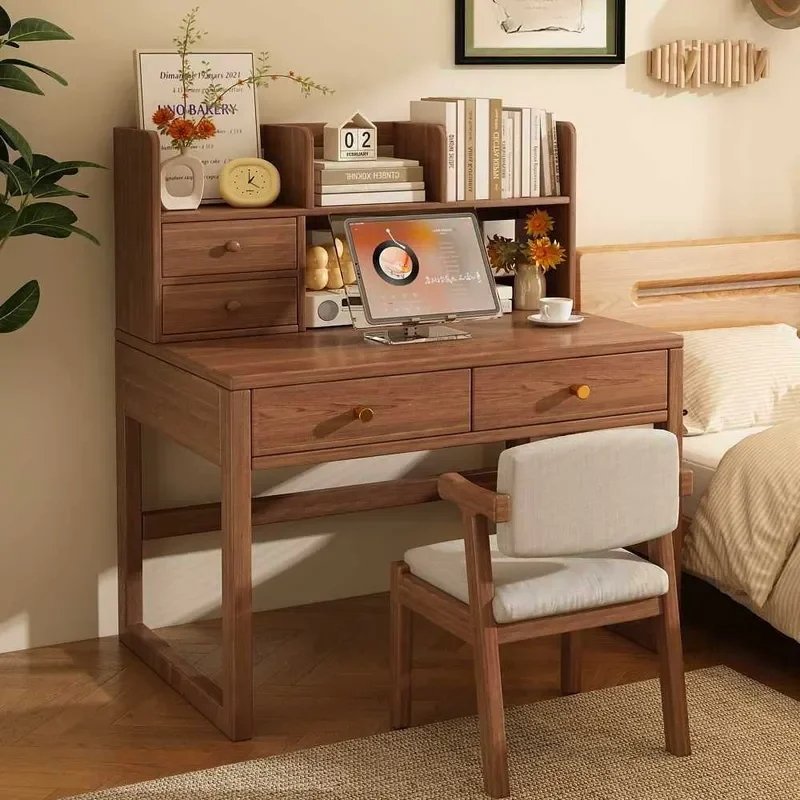 for Computer Desk Solid Wood Home Study Desk Integrated Small Apartment Bedroom Workbench Simple Shelf
