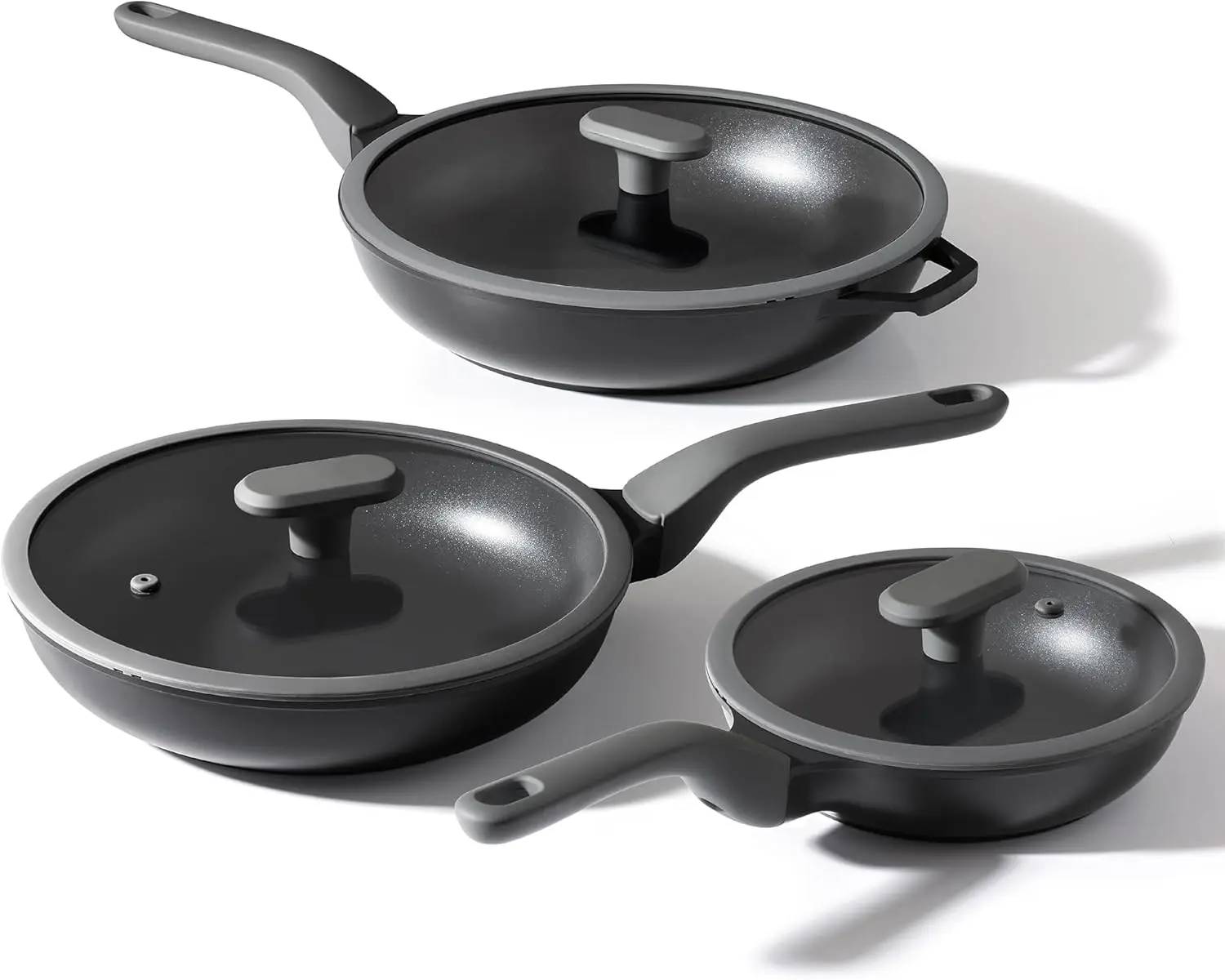 

8Pcs Nonstick Frying Pan Set with Lids, 8+10+12 Inch Induction Compatible Skillets, Dishwasher Safe & PFOA Free