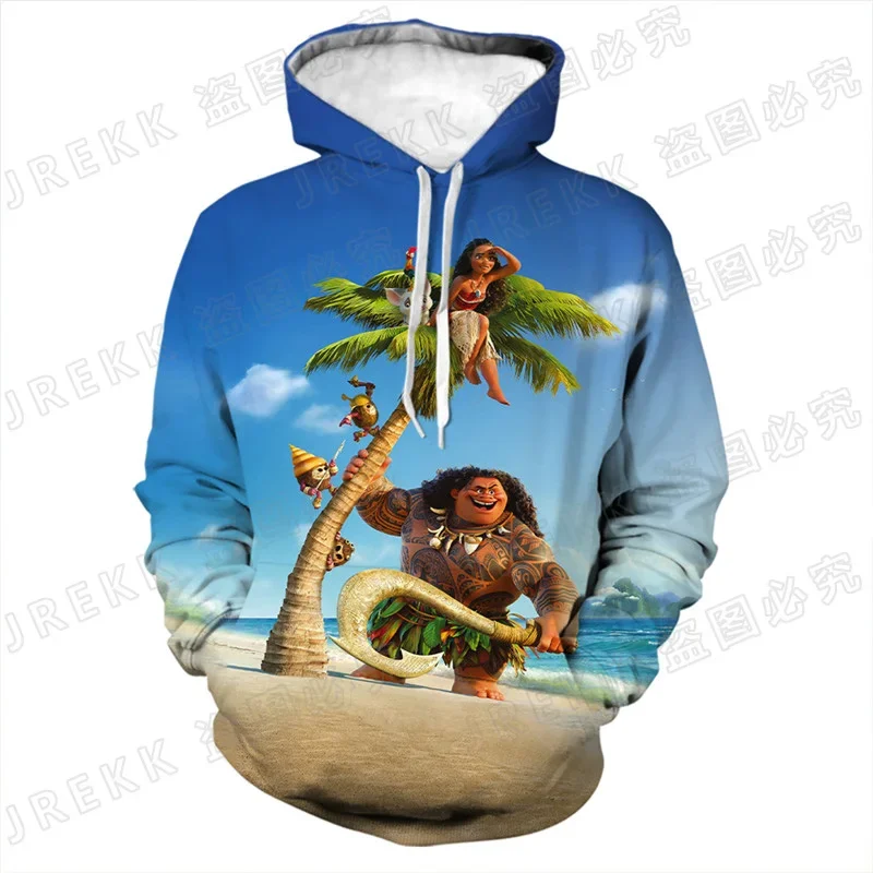 Disney Boys and Girls Hoodies Moana Men's Hoodies 3D Printed Maui Pullover MINISO Men's Hoodies Fashion Oversized Men's Clothing