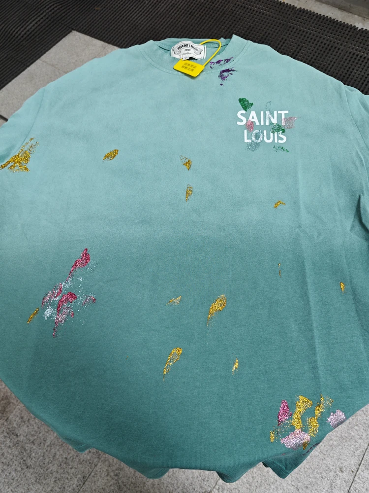 

Винтажная футболка Saint Louis с блестками, в американском уличном стиле, свободного кроя, для мужчин и женщин, молодежная мода
