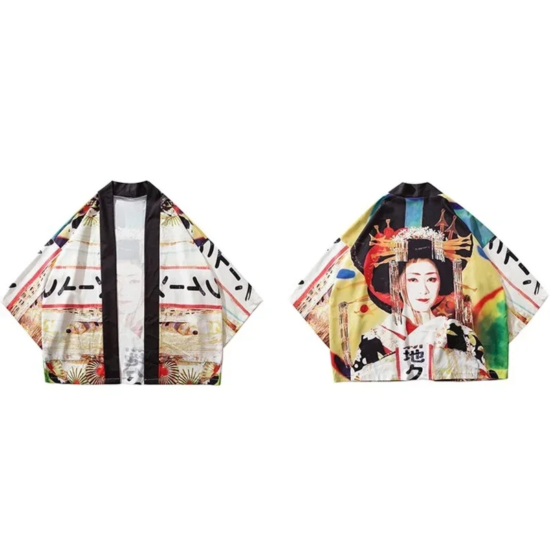 Japanese Geisha Print Haori Kimono Cardigan Men Women 3D Print Loose Yukata Cosplay Streetwear Jacket