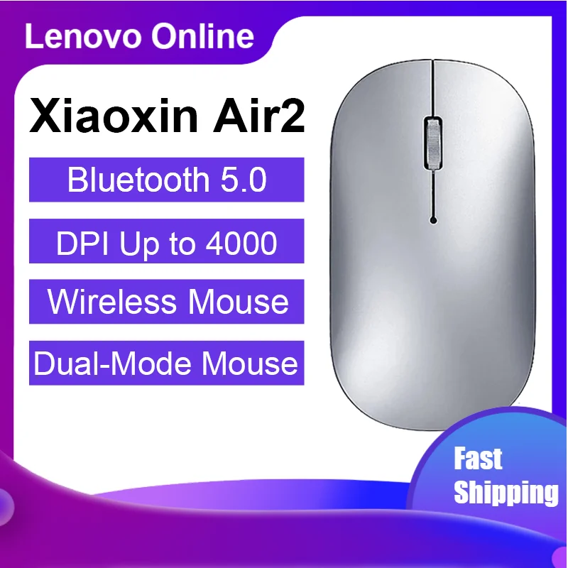 Lenovo Original Xiaoxin Air2 Bluetooth Mouse Bluetooth Wireless Dual-Mode Mouse 4000DPI BT V5.0 Nano For Laptop Pc Win7/8/10 Mac