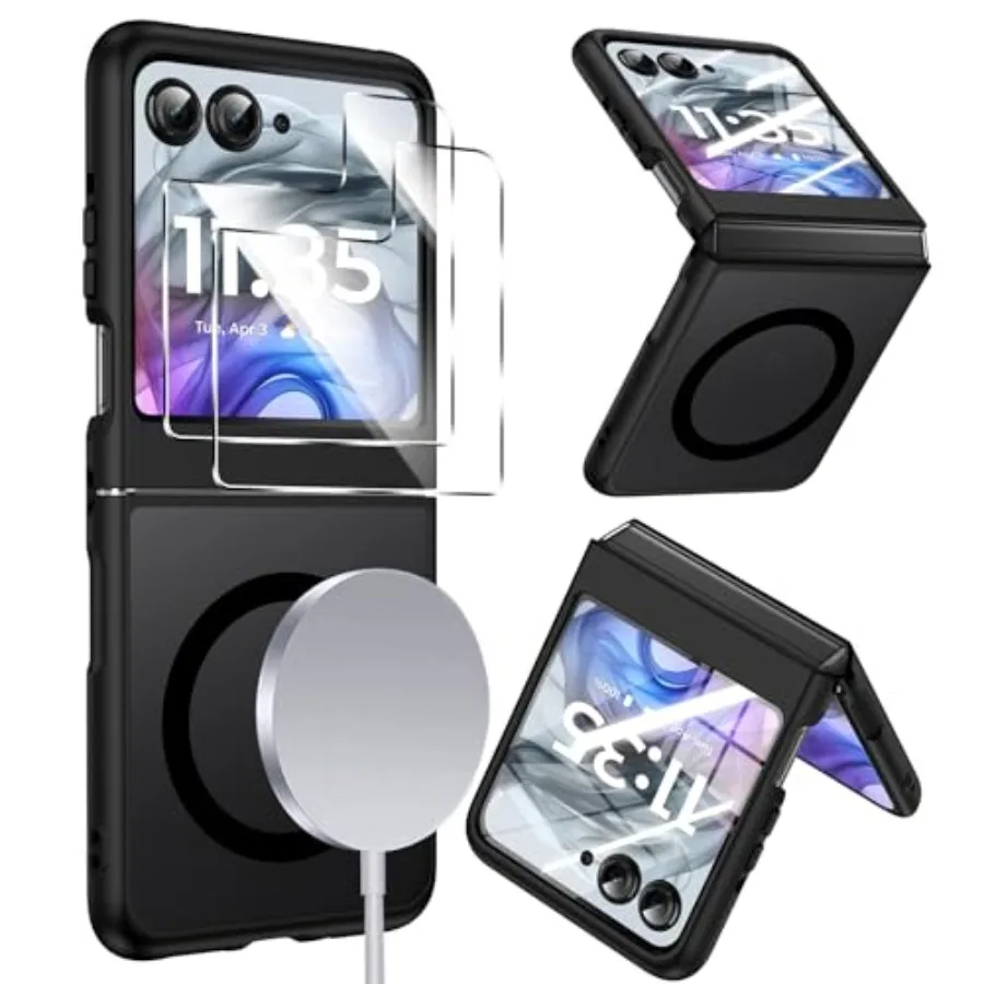 

for Motorola-Razr-2026/2025/2024-Case Compatible with Mag-Safe, Black Moto Razr 2026/2025/2024 Case with Tempered Glass S