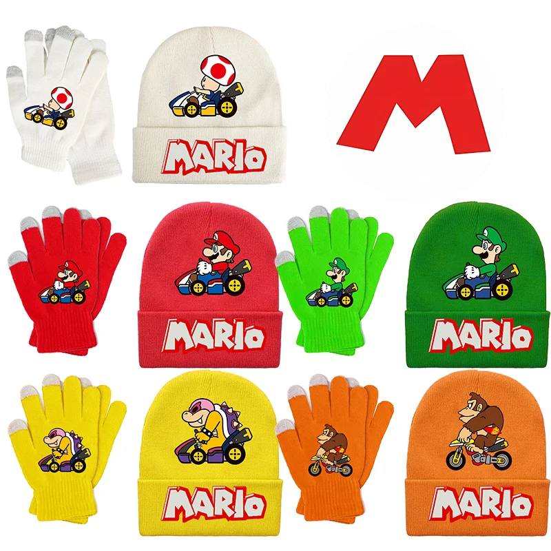

2 шт., вязаная шапка, перчатки, комплект Super Marios, вязаная шапка с героями мультфильмов для мальчиков и девочек, модные перчатки в стиле аниме, детские зимние теплые аксессуары, рождественский подарок