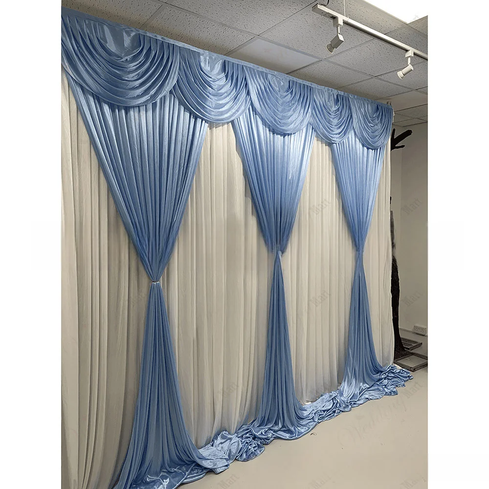 

20ft (w) X 10ft (h) Wedding Backdrop Curtains With Tassel Swags Stage Performance Background Curtain 6X3M Wedding Decoration