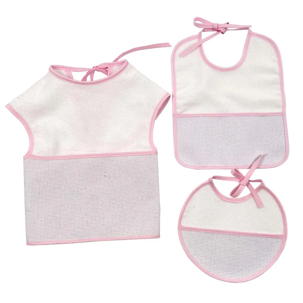 Free shipping Cross Stitch Bibs Pink Waterproof Baby Infant Saliva Towels Baby Bebe Girls 3PCS/Set YB170004