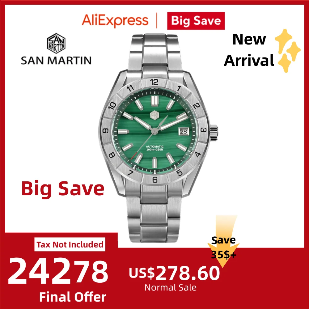 

San Martin 42mm Gemstone Dial NH35 Watch For Men Self Winding Sapphire BGW-X1 Lume 10Bar Swim reloj hombre SN0130B