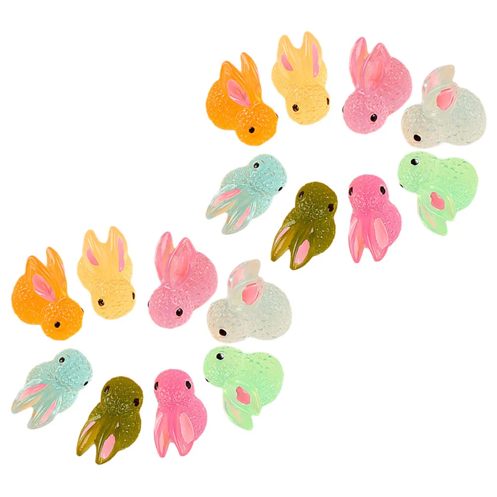 16 Pcs Glow-in-the- Car Ornament Small Bunny Modeling Statues Animal