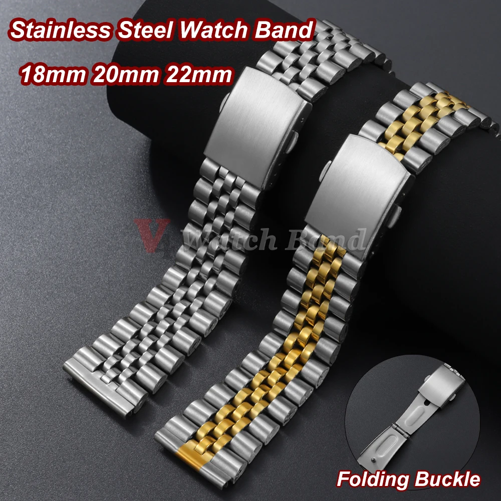 Neues Edelstahl-Uhrenarmband 22mm 20mm 18mm Silber Gold Gürtel Universal-Armband Smartwatch Ersatz-Armband Metall-Armreif