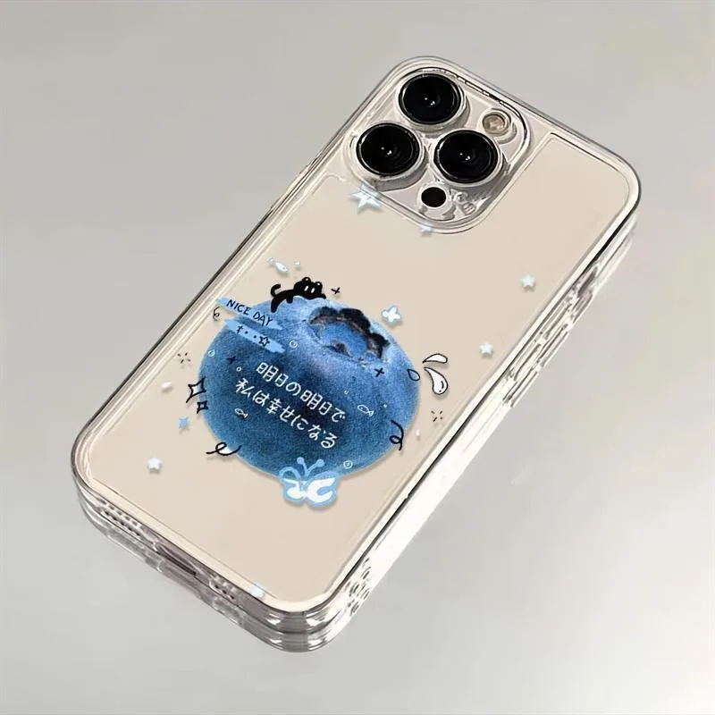 Cute Blueberry Black Cat Case For Samsung A06 A04E A05S A04 A55 A54 A35 A14 A15 A15 A34 A24 A23 A21S A56 M55 M54 M23 M53 M33Case