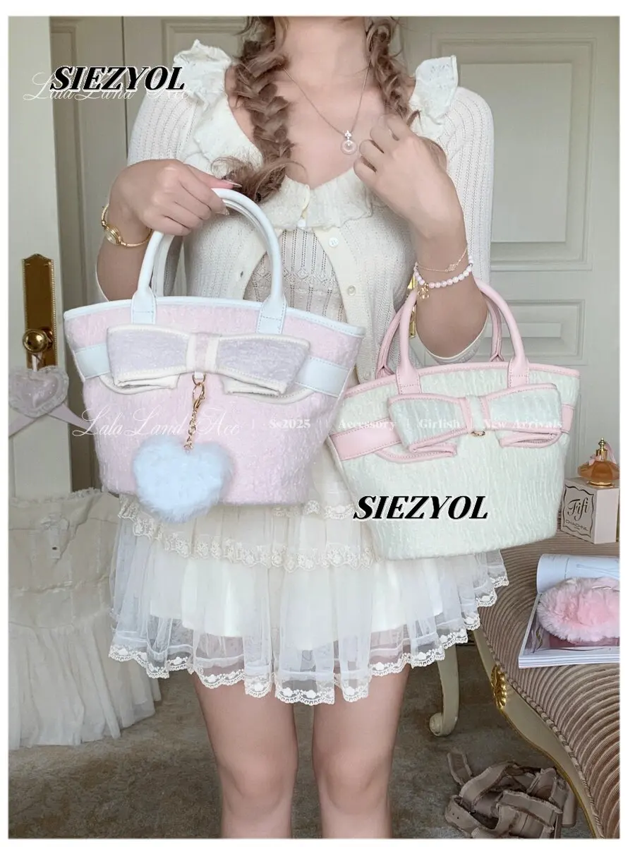 Original Homemade Japanese Gentle Bow Handbag Messenger Bag Autumn and Winter New Sweet and Cute Girl Versatile Cosmetic Bags