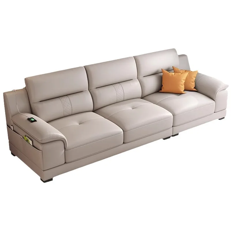 

The first layer of cowhide sofa, leather home improvement light luxury living room double three person minimalist sofa
