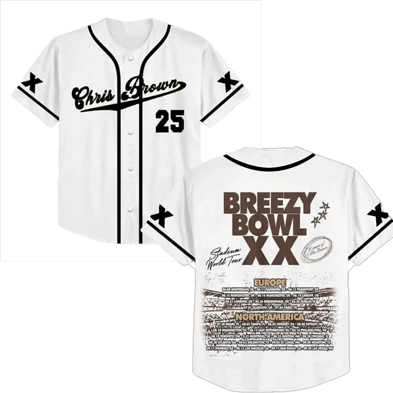  كريس براون بريزي باول XX جولة جيرسي الخامس الرقبة قصيرة الأكمام البيسبول جيرسي الرجال / النساء كريس براون زر أسفل القميص #4