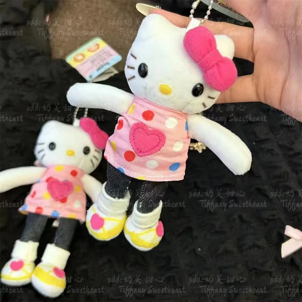 Sanrio Cartoon Long Legged Hello Kitty Keychain Polka Dot Denim Pants Hanging Figurine Backpack Accessory Small Doll Cute Gift
