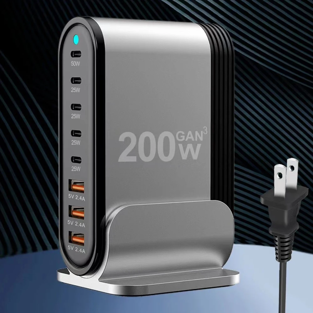 

200W PD Fast Charging Block Multiport USB Wall Charger 5 USB A 3 USB C Hub Adapter For Smart Devices Phones Tablet Laptop