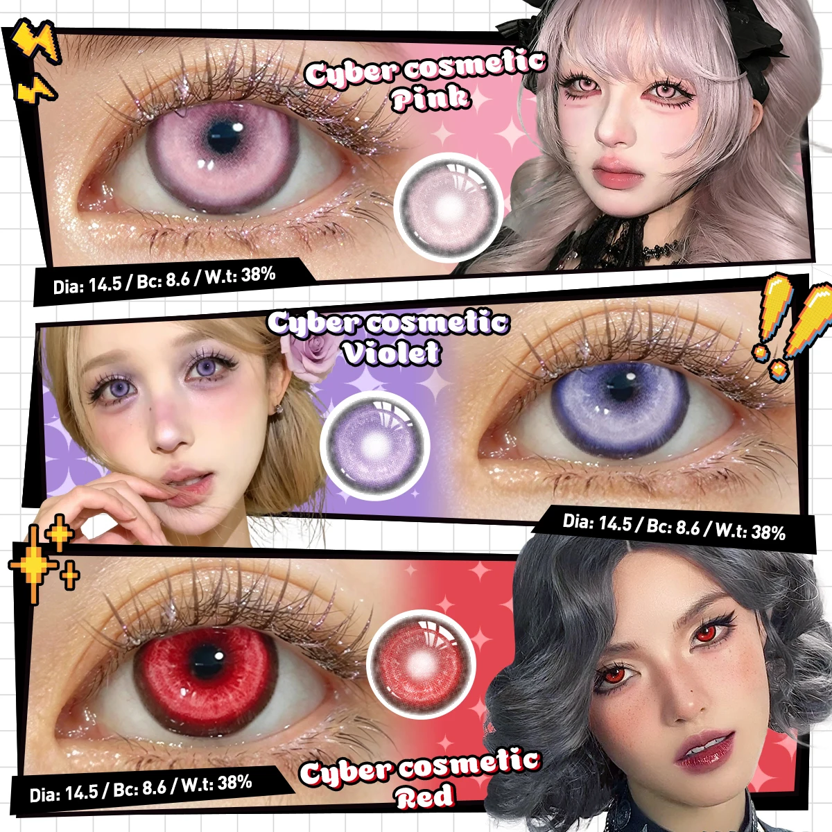 Lentes de Contato Azuis VISUASHOW Cyber Cosmetic para Cosplay de Anime, Descartáveis Semestrais, Lentes de Beleza Suaves para Maquiagem