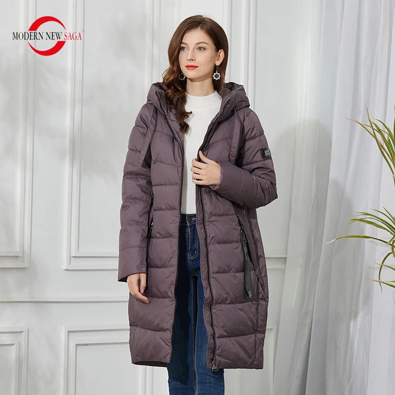 

MODERN NEW SAGA Women Coat Winter Thick Cotton Padded Coat Quilted Coat Warm Long Jacket Hooded Parka Women Overcoat Plus Size