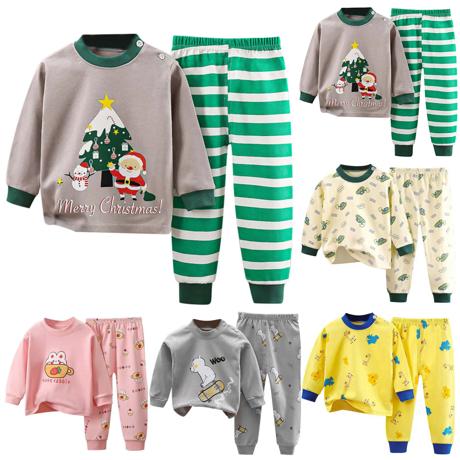 

Unisex Soft Cotton Children Pajamas Sets Comfort Warm Cute Cartoon Printed Suitable Boys Girls Perfect for Autumn Winter Warmth