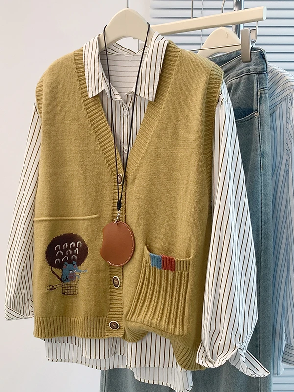 Cardigan lavorato a maglia V-Ne da donna Svel Top Casual Maglione a strati Gilet Vestibilità ampia Versatile Taglia piccola Autunno 2025 Nuovo Sle