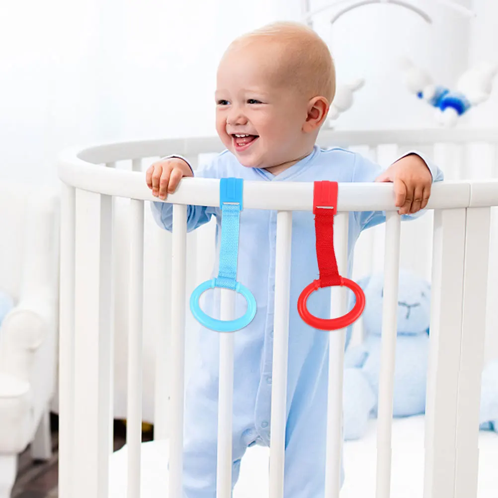

4pcs Baby Bed Stand Up Rings Crib Pull Infant Walking Assistant Toddler Hand Pull Ring Nursery Cot Ring Baby Crib Supplies For