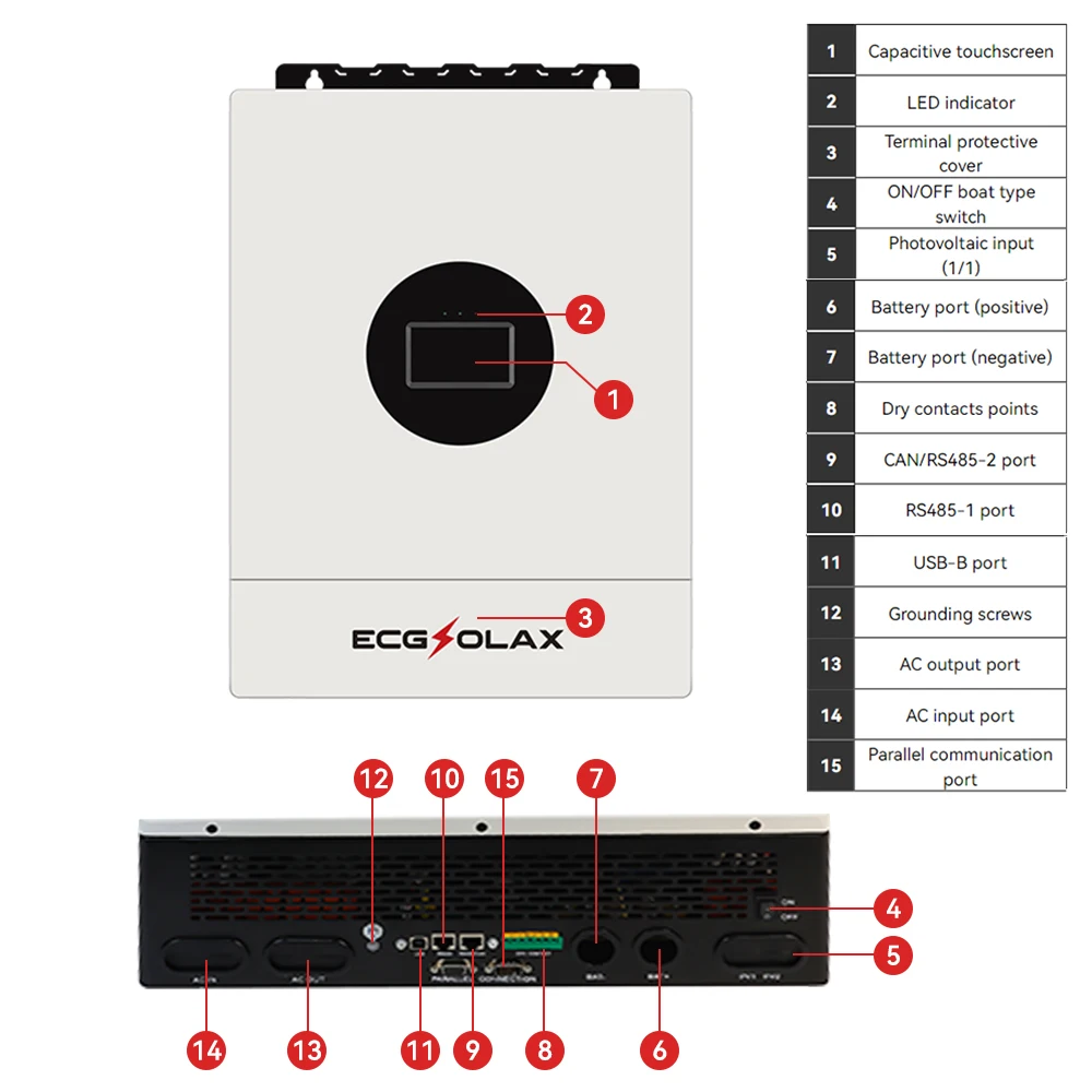 ECGSOLAX 12KW Hybrid Solar Inverter 48V 110V/240V Split Phase Pure Sine Wave Inverter With MPPT 200A Charging controller PV 500V