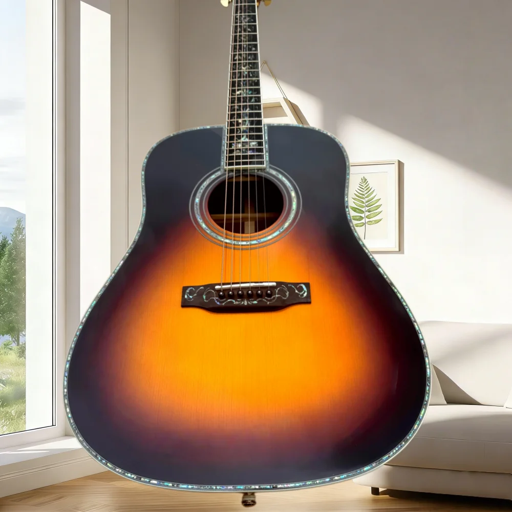 

Акустическая гитара 41 дюйм, серия D45, с цельной верхней декой, грифом из черного дерева, корпусом из сосны Asperata, простой дизайн, чистый звучание, бесплатная доставка