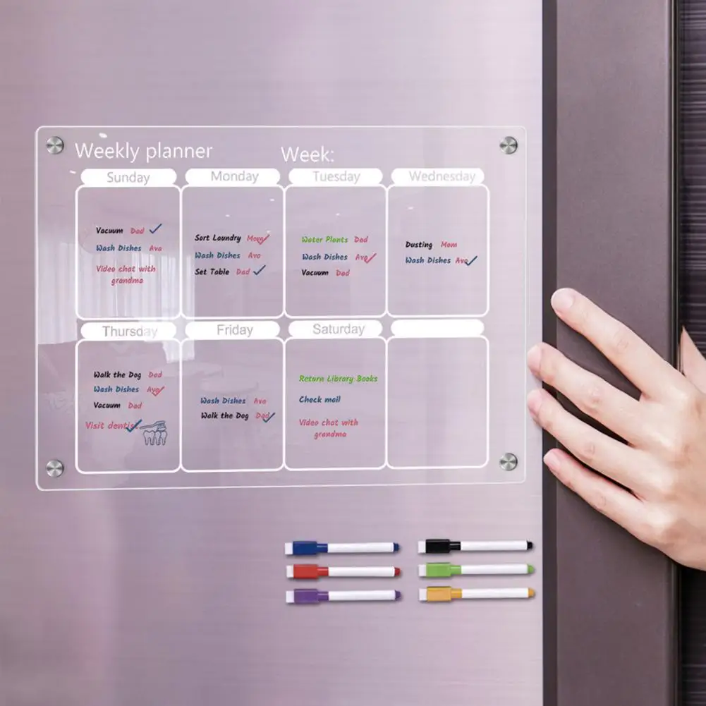 再利用可能な磁気アクリルプランニングボード、ウィークリープランナー、組織用冷蔵庫、6色マーカー