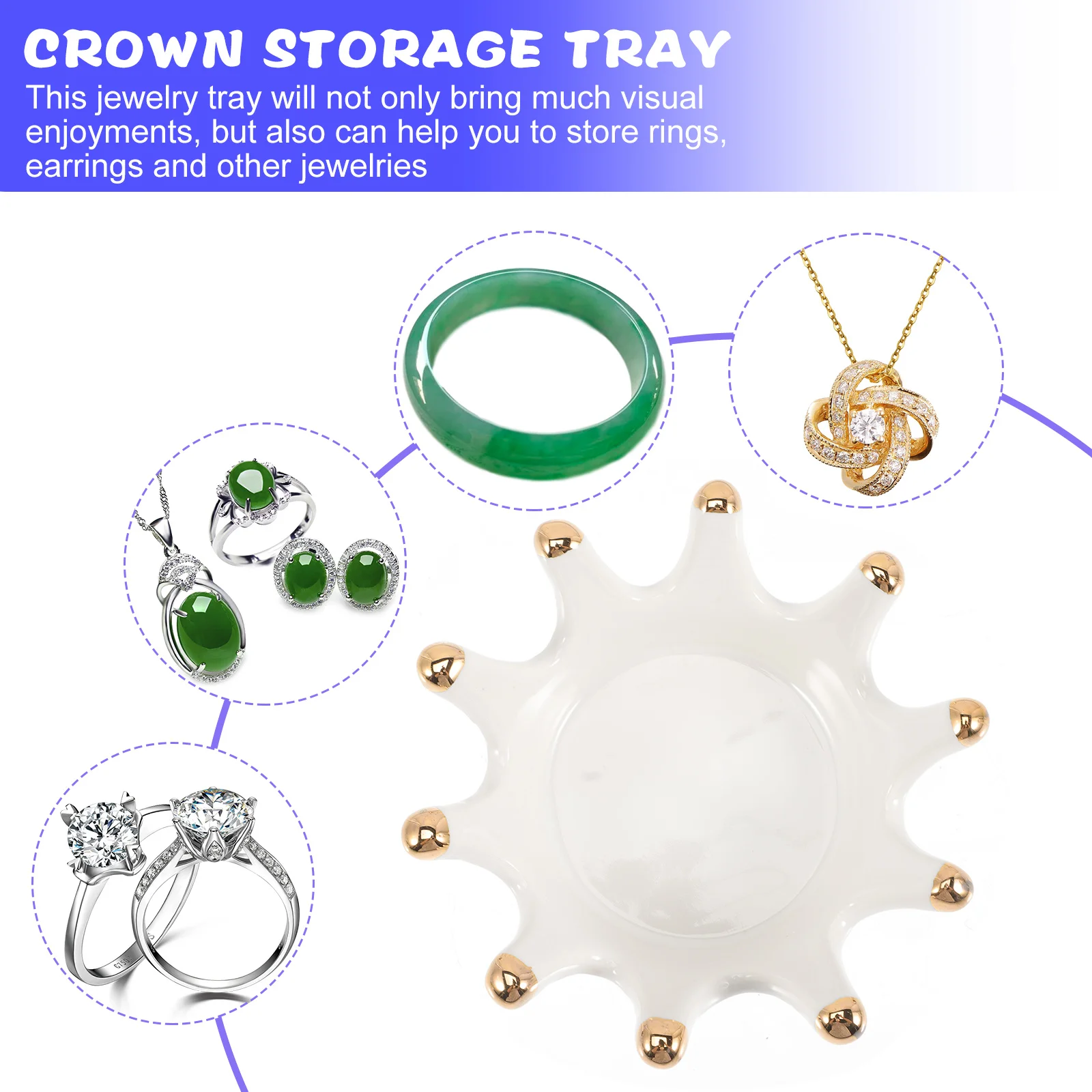 Ceramic Jewelry Tray Crown Design Ring Holder Durable Chic Jewelry Display Organizer Gift for Women Ring Tray Trinket Holder