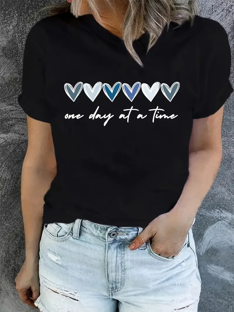 Een Dag Op Een Moment Print Tee Love Retro Leuke Kleurrijke T-Shirt Mode Zomer Dames Casual Korte Mouw 2024 Nieuw