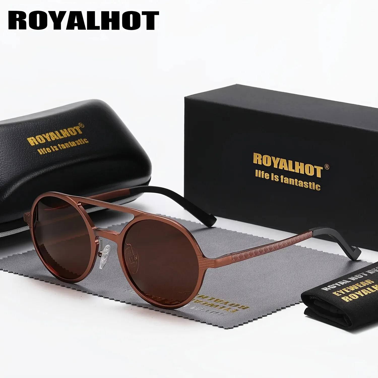 RoyalHot High-end Aviation Aluminum Magnesium Polarized Sunglasses Personality round Frame Men and Women Sunglasses MYJ026