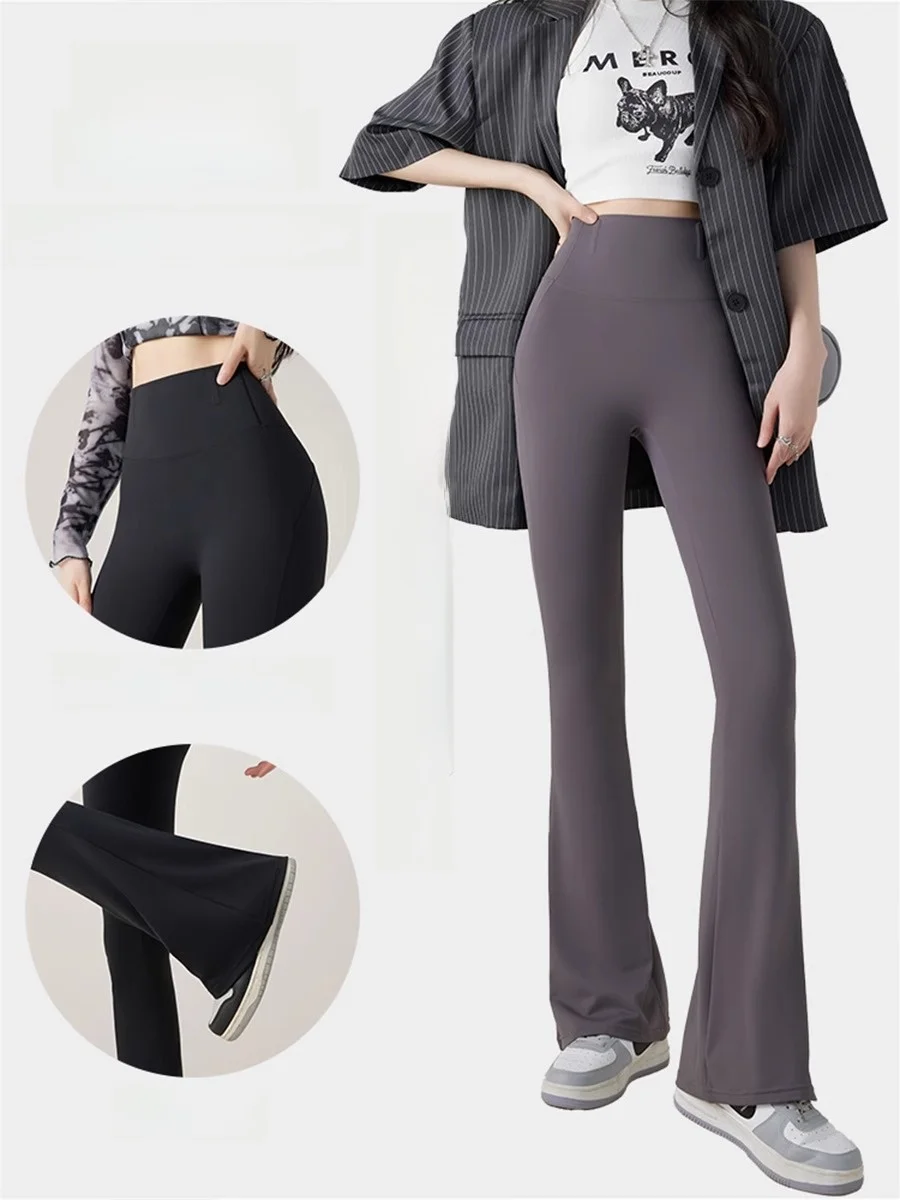 High Waist Yoga Pants Women's Summer Thin Bell Bot Tummy Control Butt Lifting Slimming Leggings Casual Long Pants