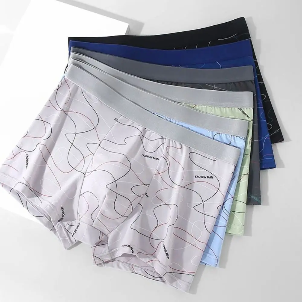 4Pcs Stripe Letter Men's Flat Panties Large Size Mid Waist Sporty Boxers Shorts Underpants Seamless Men's Underwear Gifts