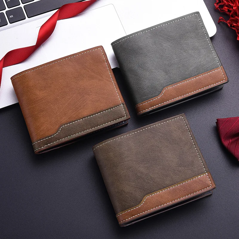 New PU Leather Men's Short Wallet Two Fold Design, Black/Coffee Retro Style, Coin Purse with ID Card Holder, Suitable for Men