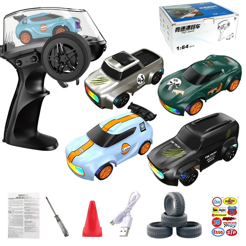 Fast 1:64 Mini RC Drift Racing Car USB Rechargeable 4WD 2.4G Micro Remote Control LED Light Toy for Kids Radio Control Drift Car