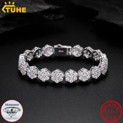 TUHE Full Round Luxury Moissanite Bracelet 925 Silver Fine For Women Men Hip Hop Jewelry