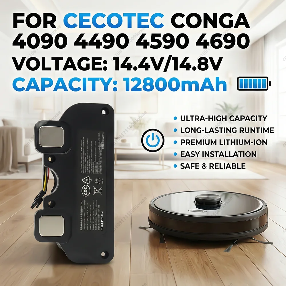 New Replacement Battery for Cecotec Conga 4090 4490 4590 4690 Robot Vacuum 14.4V 14.8V 5200mAh to 12800mAh Li-ion Spare Parts