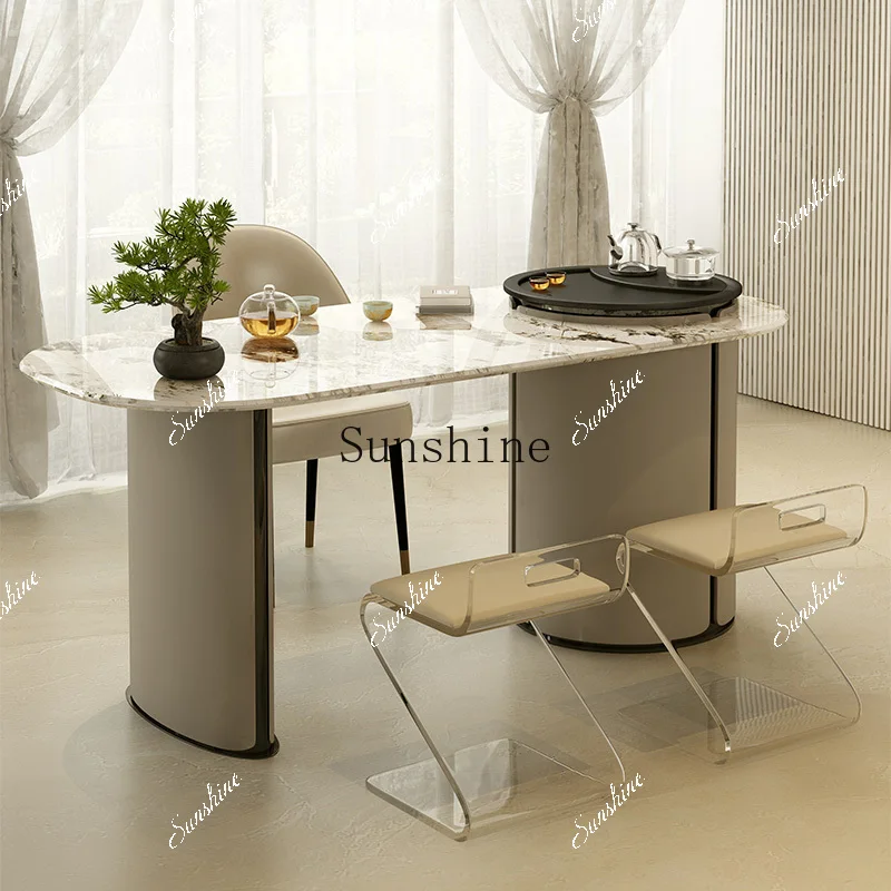 

High-end modern household pure natural luxury stone balcony integrated kung fu tea table FT